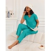 Ekouaer 2 Piece Womens Pajamas Short Sleeve Top and Long Pants Pjs Set Printed Sleepwear with Pocket(Lake Green)