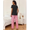 Ekouaer 2 Piece Womens Pajamas Short Sleeve Top and Long Pants Pjs Set Printed Sleepwear with Pocket(Pink Heart)