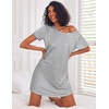 Ekouaer 3 Pack Nightgowns for Women Short Sleeve Sleepshirt Button Down Nightshirt Soft Pajamas Dress Casual Sleepwear(Navy/Leopard Brown/Light Grey Stripe)