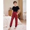 Ekouaer Boys Jogger Pajama Pants Long Plaid Pj Pants Elastic Waistband Lounge Pants with Pockets(Gz2_red Plaid)