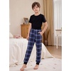 Ekouaer Boys Jogger Pajama Pants Long Plaid Pj Pants Elastic Waistband Lounge Pants with Pockets(Navy Blue Plaid)