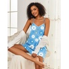 Ekouaer Cotton Nightgowns for Women Sleeveless Spaghetti Strap Night Gown V Neck Sleep Dress Nightshirts Chemise Sleepwear(Blue Flower)