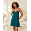 Ekouaer Cotton Nightgowns for Women Sleeveless Spaghetti Strap Night Gown V Neck Sleep Dress Nightshirts Chemise Sleepwear(Blue Green)