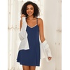 Ekouaer Cotton Nightgowns for Women Sleeveless Spaghetti Strap Night Gown V Neck Sleep Dress Nightshirts Chemise Sleepwear(Navy Blue)