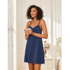 Ekouaer Cotton Nightgowns for Women Sleeveless Spaghetti Strap Night Gown V Neck Sleep Dress Nightshirts Chemise Sleepwear(Navy Blue)