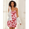 Ekouaer Cotton Nightgowns for Women Sleeveless Spaghetti Strap Night Gown V Neck Sleep Dress Nightshirts Chemise Sleepwear(Red Heart)