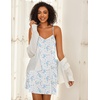 Ekouaer Cotton Nightgowns for Women Sleeveless Spaghetti Strap Night Gown V Neck Sleep Dress Nightshirts Chemise Sleepwear(White Flower)