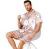 Ekouaer Mens Pajamas Set Silk Satin Sleepwear Short Sleeve Button Down Pjs Set 2 Piece Loungewear with Pockets S-XXL(Champagne)