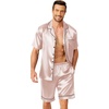 Ekouaer Mens Pajamas Set Silk Satin Sleepwear Short Sleeve Button Down Pjs Set 2 Piece Loungewear with Pockets S-XXL(Champagne)