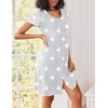Ekouaer Nightgowns for Women Button Down Sleep Shirt Short Sleeve Night Shirt Soft Pajama Dress V Neck Sleepwear With Pockets(Grey Stars)