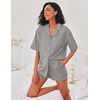 Ekouaer Pajamas for Women Button Up Lounge Set Waffle Knit Loungewear Short Sleeve Pjs 2 Piece Sleepwear Shorts Set Light Grey
