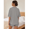 Ekouaer Pajamas for Women Button Up Lounge Set Waffle Knit Loungewear Short Sleeve Pjs 2 Piece Sleepwear Shorts Set Light Grey