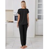 Ekouaer Pajamas for Women Set Short Sleeve Lounge Set Jogger Pants Pjs Soft Sleepwear with Pockets S-XXL(Black)