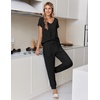 Ekouaer Pajamas for Women Set Short Sleeve Lounge Set Jogger Pants Pjs Soft Sleepwear with Pockets S-XXL(Black)
