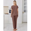 Ekouaer Pajamas for Women Set Short Sleeve Lounge Set Jogger Pants Pjs Soft Sleepwear with Pockets S-XXL(Brown)