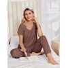 Ekouaer Pajamas for Women Set Short Sleeve Lounge Set Jogger Pants Pjs Soft Sleepwear with Pockets S-XXL(Brown)