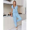 Ekouaer Pajamas for Women Set Short Sleeve Lounge Set Jogger Pants Pjs Soft Sleepwear with Pockets S-XXL(Light Blue)