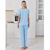 Ekouaer Pajamas for Women Set Short Sleeve Lounge Set Jogger Pants Pjs Soft Sleepwear with Pockets S-XXL(Light Blue)