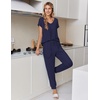 Ekouaer Pajamas for Women Set Short Sleeve Lounge Set Jogger Pants Pjs Soft Sleepwear with Pockets S-XXL(Navy)