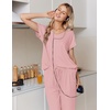Ekouaer Pajamas for Women Set Short Sleeve Lounge Set Jogger Pants Pjs Soft Sleepwear with Pockets S-XXL(Pink)