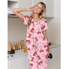 Ekouaer Pajamas for Women Set Short Sleeve Lounge Set Jogger Pants Pjs Soft Sleepwear with Pockets S-XXL(Pink Bow Knot)