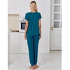 Ekouaer Pajamas for Women Set Short Sleeve Lounge Set Jogger Pants Pjs Soft Sleepwear with Pockets S-XXL(Teal)