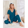 Ekouaer Pajamas for Women Set Short Sleeve Lounge Set Jogger Pants Pjs Soft Sleepwear with Pockets S-XXL(Teal)