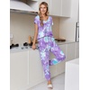 Ekouaer Pajamas for Women Set Short Sleeve Lounge Set Jogger Pants Pjs Soft Sleepwear with Pockets S-XXL(Tie-dye Purple)