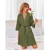 Ekouaer Robes for Women Ribbed Knit Bathrobe Soft Lightweight Knee Length Kimono Robe Ladies Sleepwear with Pockets S-XXL(Army Green)