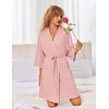 Ekouaer Robes for Women Ribbed Knit Bathrobe Soft Lightweight Knee Length Kimono Robe Ladies Sleepwear with Pockets S-XXL(Dark Pink)