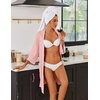Ekouaer Robes for Women Ribbed Knit Bathrobe Soft Lightweight Knee Length Kimono Robe Ladies Sleepwear with Pockets S-XXL(Dark Pink)