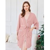Ekouaer Robes for Women Ribbed Knit Bathrobe Soft Lightweight Knee Length Kimono Robe Ladies Sleepwear with Pockets S-XXL(Dark Pink)