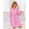 Ekouaer Robes for Women Ribbed Knit Bathrobe Soft Lightweight Knee Length Kimono Robe Ladies Sleepwear with Pockets S-XXL(Gray Purple)