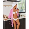 Ekouaer Robes for Women Ribbed Knit Bathrobe Soft Lightweight Knee Length Kimono Robe Ladies Sleepwear with Pockets S-XXL(Gray Purple)