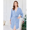 Ekouaer Robes for Women Ribbed Knit Bathrobe Soft Lightweight Knee Length Kimono Robe Ladies Sleepwear with Pockets S-XXL(Light Blue)