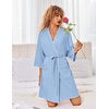 Ekouaer Robes for Women Ribbed Knit Bathrobe Soft Lightweight Knee Length Kimono Robe Ladies Sleepwear with Pockets S-XXL(Light Blue)