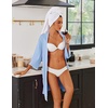 Ekouaer Robes for Women Ribbed Knit Bathrobe Soft Lightweight Knee Length Kimono Robe Ladies Sleepwear with Pockets S-XXL(Light Blue)