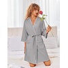 Ekouaer Robes for Women Ribbed Knit Bathrobe Soft Lightweight Knee Length Kimono Robe Ladies Sleepwear with Pockets S-XXL(Light Grey)