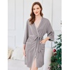 Ekouaer Robes for Women Ribbed Knit Bathrobe Soft Lightweight Knee Length Kimono Robe Ladies Sleepwear with Pockets S-XXL(Light Grey)