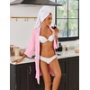Ekouaer Robes for Women Ribbed Knit Bathrobe Soft Lightweight Knee Length Kimono Robe Ladies Sleepwear with Pockets S-XXL(Light Pink)