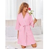 Ekouaer Robes for Women Ribbed Knit Bathrobe Soft Lightweight Knee Length Kimono Robe Ladies Sleepwear with Pockets S-XXL(Light Pink)