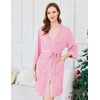 Ekouaer Robes for Women Ribbed Knit Bathrobe Soft Lightweight Knee Length Kimono Robe Ladies Sleepwear with Pockets S-XXL(Light Pink)