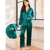 Ekouaer Silk Pajamas for Women Classic Button Down Satin Pajama Sets Long Sleeve Lounge Set(Army Green)