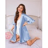 Ekouaer Silk Robes for Women Short Lightweight Bathrobe Ruffled Satin Kimono Robes Sexy Bride Bridesmaid Sleepwear(Blue)