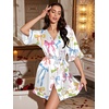 Ekouaer Silk Robes for Women Short Lightweight Bathrobe Ruffled Satin Kimono Robes Sexy Bride Bridesmaid Sleepwear(Bow Colorful)