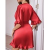 Ekouaer Silk Robes for Women Short Lightweight Bathrobe Ruffled Satin Kimono Robes Sexy Bride Bridesmaid Sleepwear(Red)