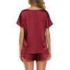 Ekouaer Women Satin Pajama Set Short Sleeve Lightweight Silk Pajama Set 2 Piece Lounge Sets with Shorts(Wine Red)