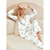 Ekouaer Women’s Classic Button Down Long Satin Silk Pajama Set(Green Leaf Print)