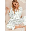 Ekouaer Women’s Classic Button Down Long Satin Silk Pajama Set(Green Leaf Print)