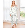 Ekouaer Women’s Classic Button Down Long Satin Silk Pajama Set(Green Leaf Print)